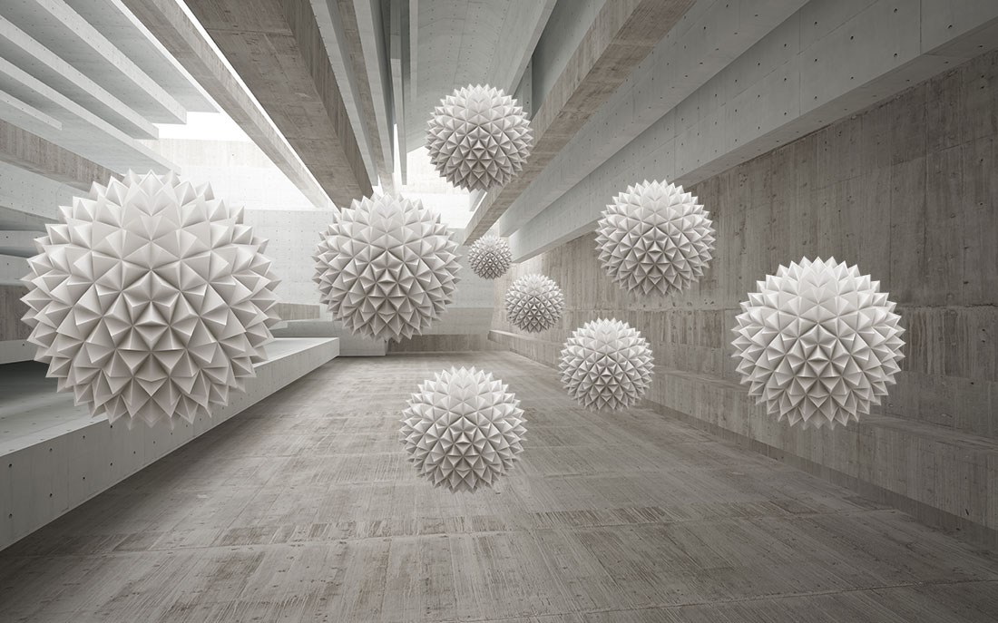 3D witte ballen themabehang