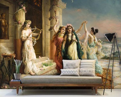 Dansende vrouwen geïllustreerd behang