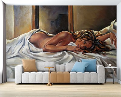 Liggende vrouw canvas schilderij behang