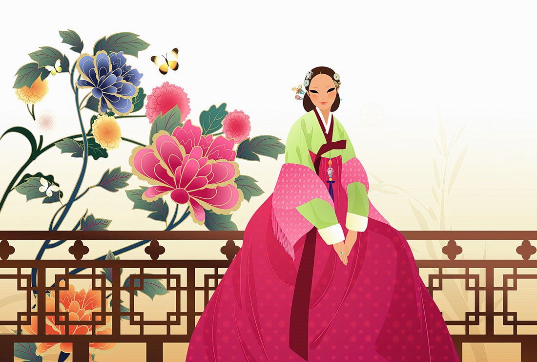 Koreaanse vrouw geïllustreerd behang