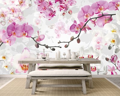 Wit en Roze Orchidee Geïllustreerd Behang