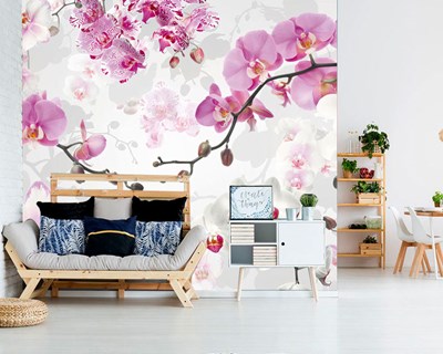 Wit en Roze Orchidee Geïllustreerd Behang