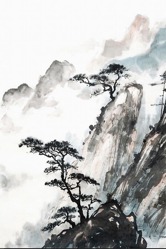 Aziatisch Bergenlandschap Canvas Behang