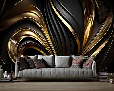 3D Zwart en Goud Design Behang