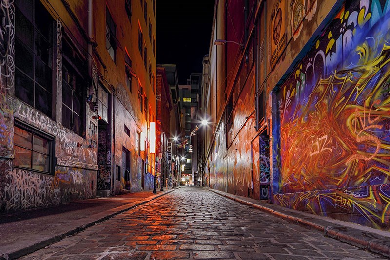 Nacht licht straat landschap behang