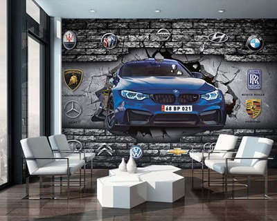 Blauw BMV Auto Geïllustreerd Behang 