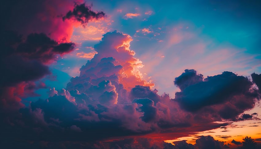 Zonsondergang Lucht Geïllustreerd Behang 