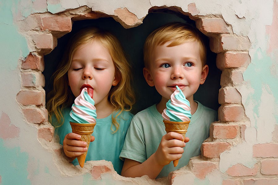 Kinderen die ijs eten Behang
