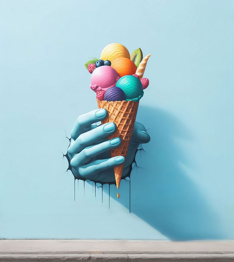 Fruitijs in een hoorntje als thema voor behang