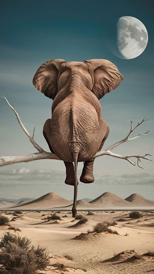 Beeld van olifant in boom behang