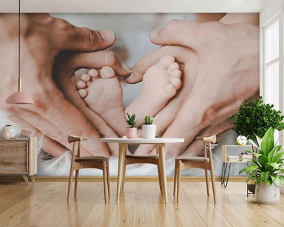 Wandbekleding met thema 'Oma, opa en baby'