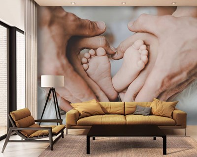 Wandbekleding met thema 'Oma, opa en baby'