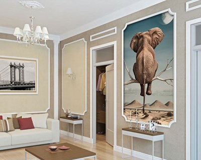 Beeld van olifant in boom behang