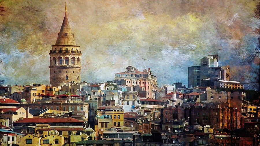 Vintage Istanbul-wandbehang met uitzicht