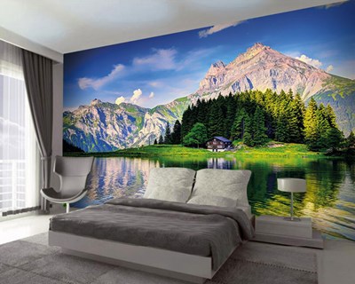 Behang met uitzicht op het meer en de natuur