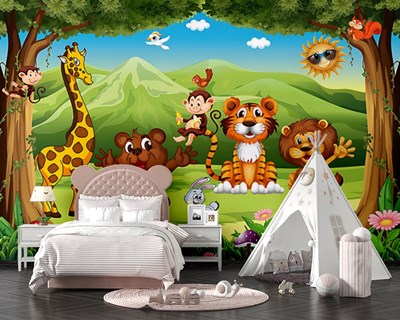 Schattige wilde dieren behang met afbeeldingen