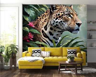 Jaguar-thema behang met struiken 