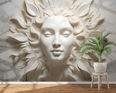 3D Zonnebeeld met vrouwengezicht behang