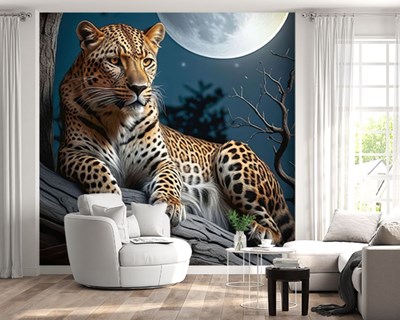 Jaguar op een boomtak 's nachts behang 