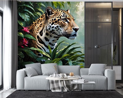 Jaguar-thema behang met struiken 