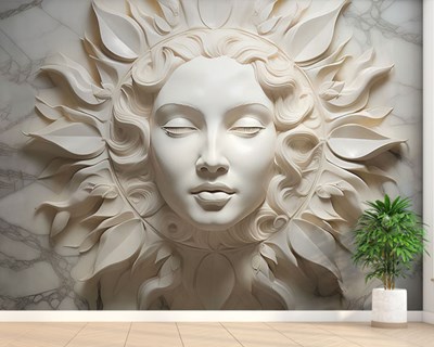3D Zonnebeeld met vrouwengezicht behang