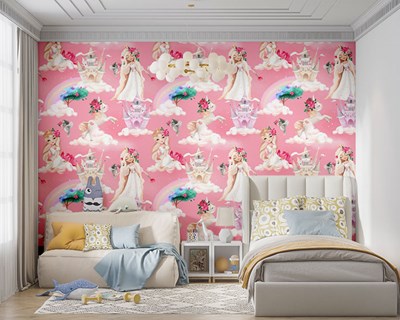 Unicorn en prinses thema behang 