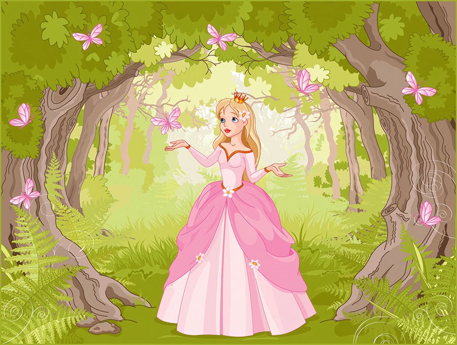 De mooie prinses en de vlinders behang 