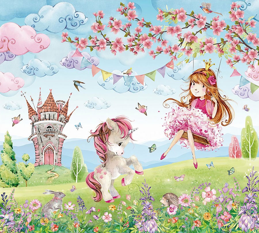 Unicorn en prinses thema behang 