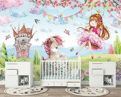 Unicorn en prinses thema behang 