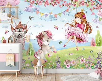 Unicorn en prinses thema behang 