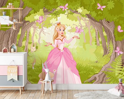 De mooie prinses en de vlinders behang 