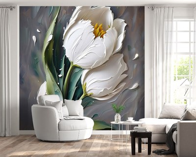 Witte tulp olieverf schilderij behang 