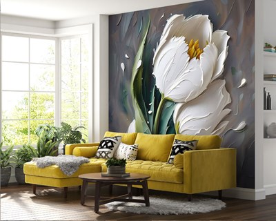 Witte tulp olieverf schilderij behang 