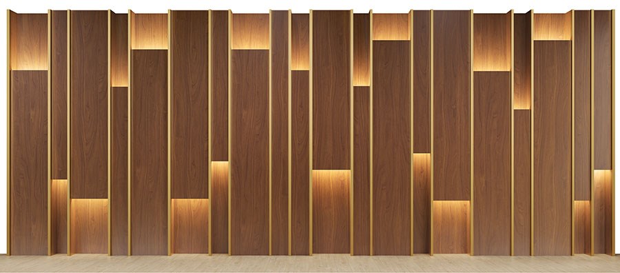 3D Verlichte Houten Paneel Behang