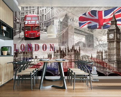 Rode bus en Londen-landschap behang 