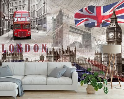 Rode bus en Londen-landschap behang 