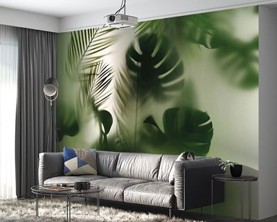 Mistig tropisch plantenbehang