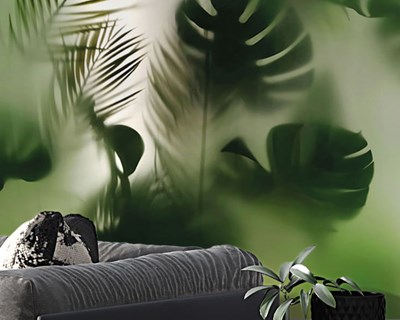 Mistig tropisch plantenbehang