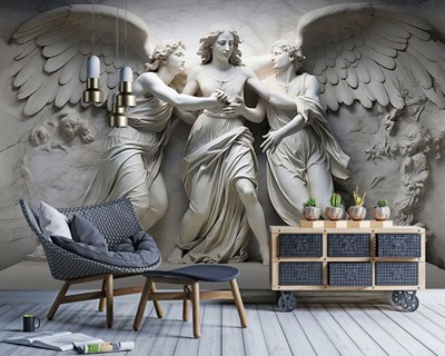 Drie engelen beeldjes thema behang