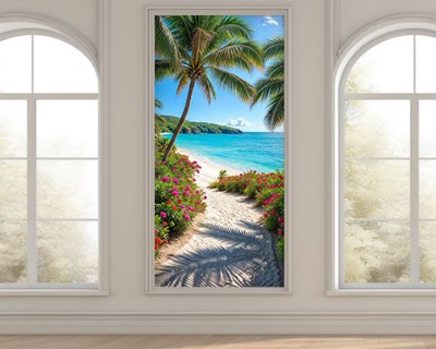 Bloemenpad naar het strand behang 