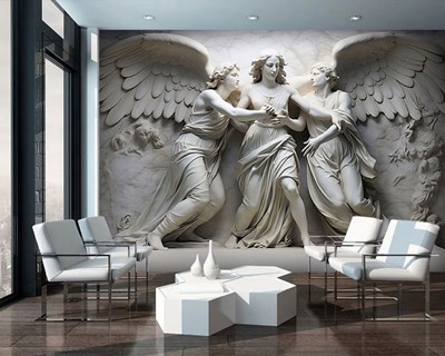 Drie engelen beeldjes thema behang