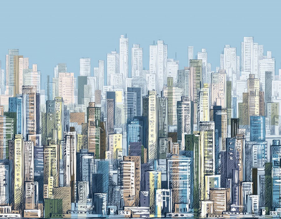 Moderne stadsillustratie behang