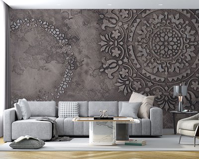 Cirkelvormig bloemmotief behang