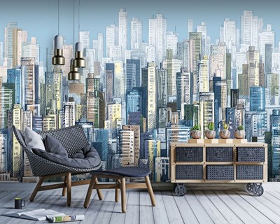 Moderne stadsillustratie behang