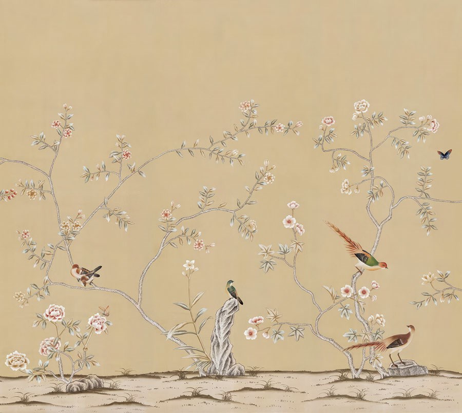 Bloemtakken en vogels behang 