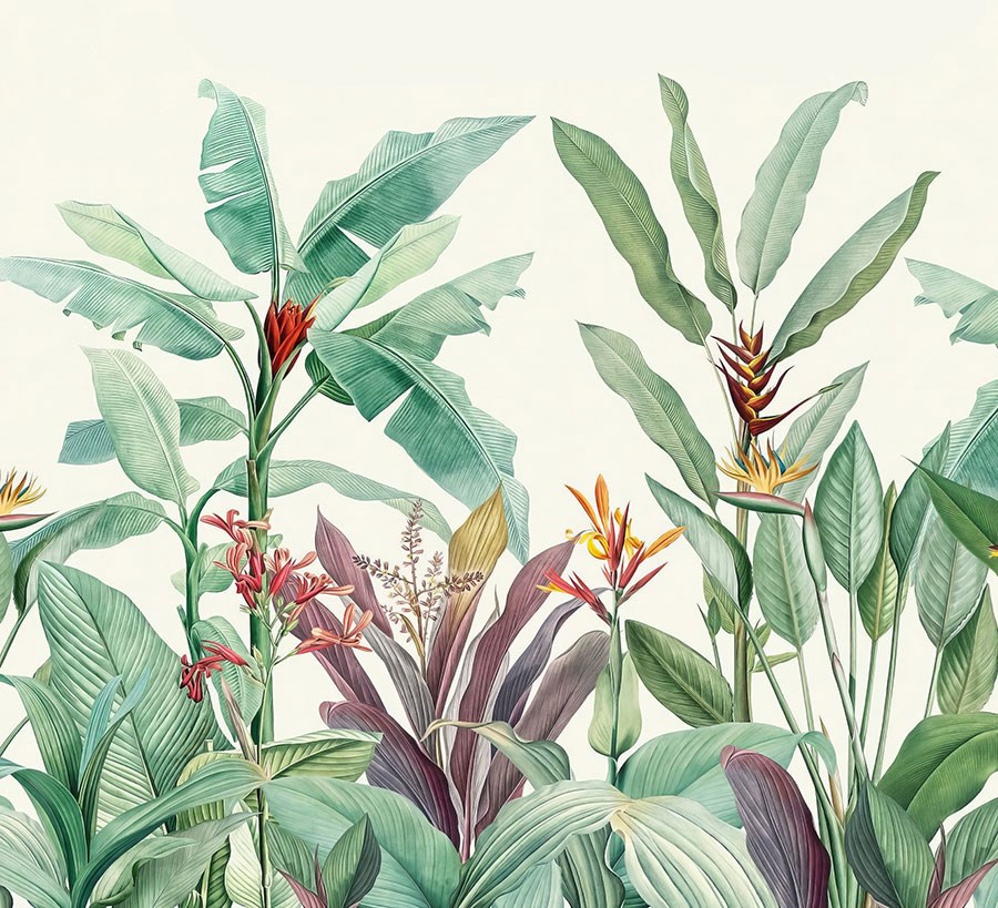 Groen tropisch bladmotief behang