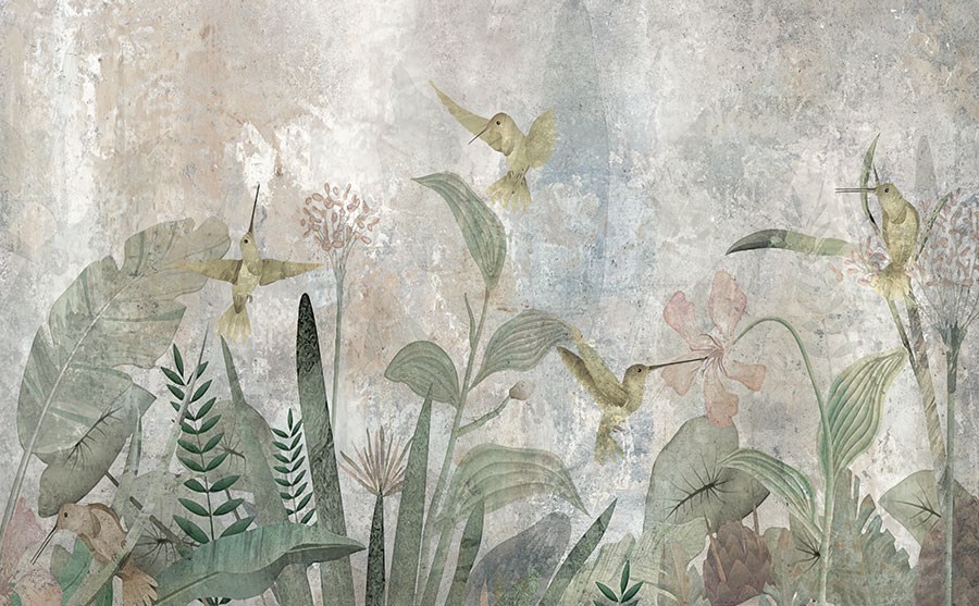 Vintage Vogel- en Bloementuin Behang