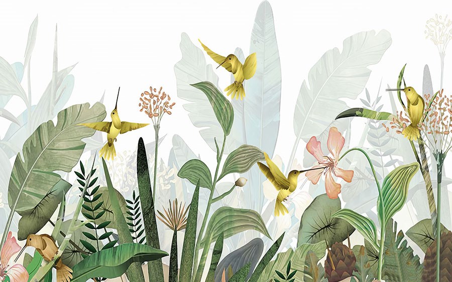 Botanische tuin en vogels thema behang