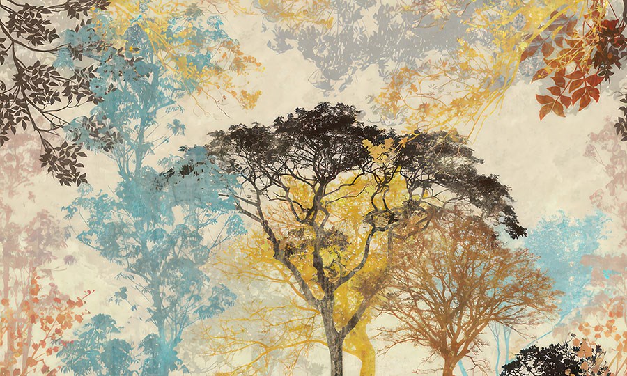 Artistieke kleurrijke boomthema behang