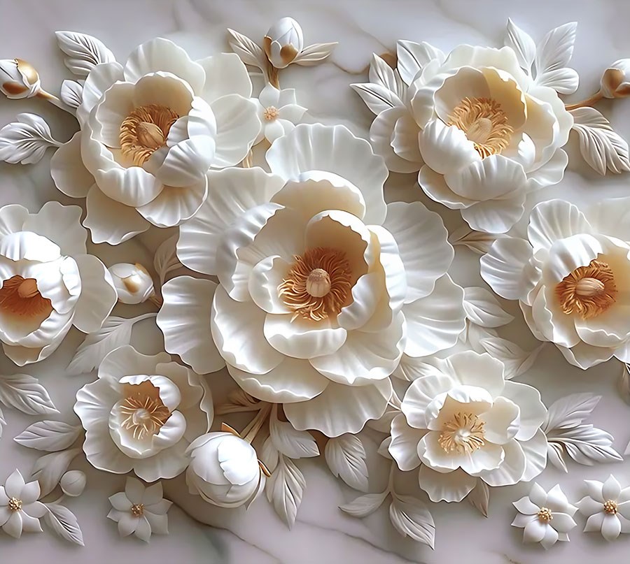 3D wit bloemenpatroon behang